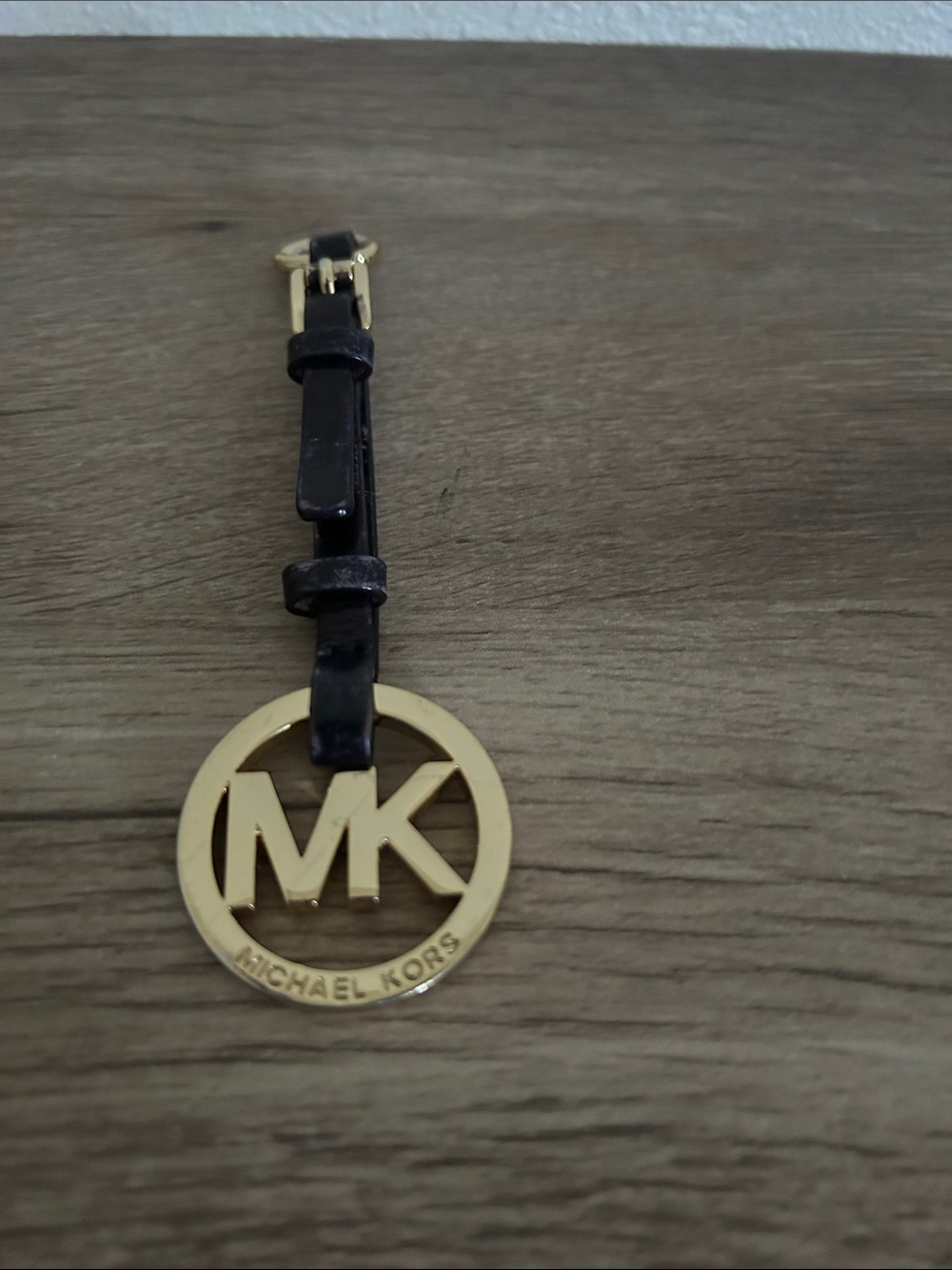 Michael Kors Gold and Black MK Logo Leather Strap Charm
